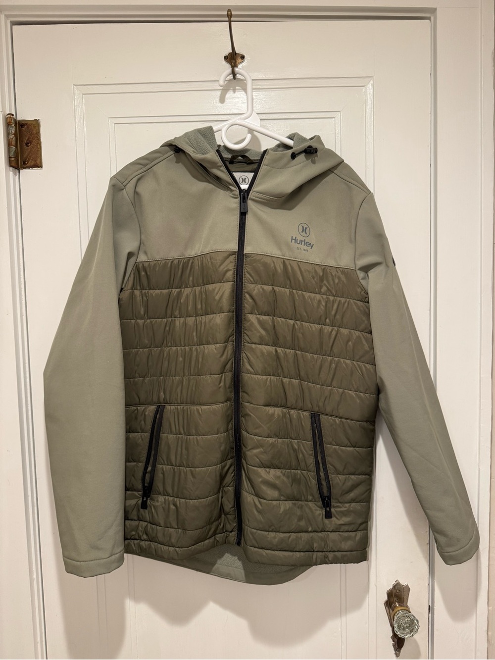 Hurley Men's Two-Tone Olive Hooded Performance Jacket